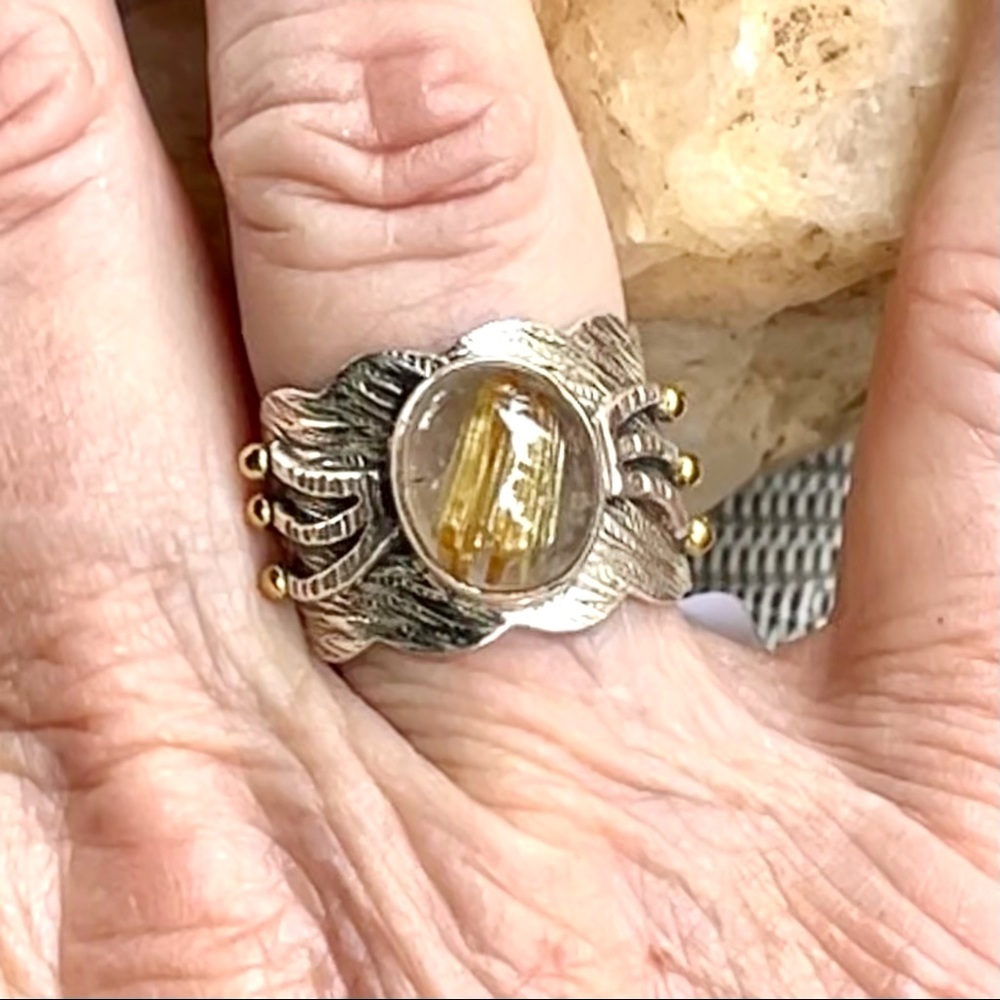 RUTILATED QUARTZ 2-tone 925 sterling silver band 9